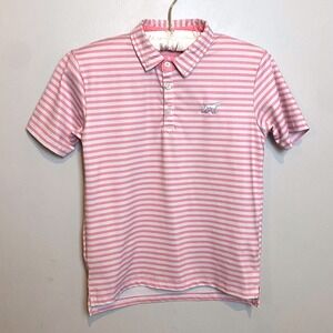 Fieldstone Pink White Stripe Polo Shirt Dog Logo‎ Boys Youth Medium